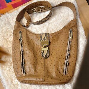 Superb Vintage Ostrich and Snakeskin Shoulder Bag